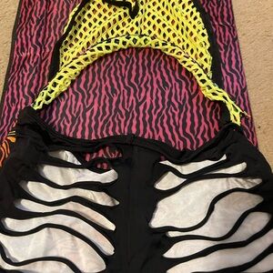 Neon Yellow and Black Mesh one piece romper dance wear